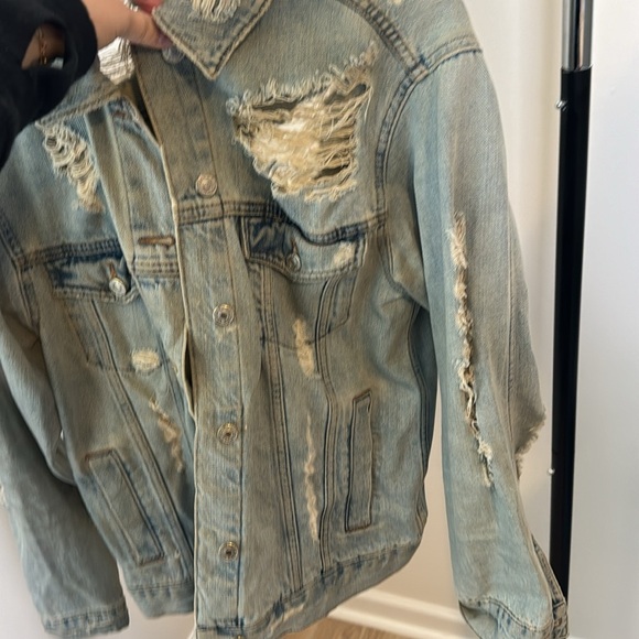 TopShop Moto Distressed Light Wash Cotton Denim Jean Jacket Size 2 - Picture 2 of 7